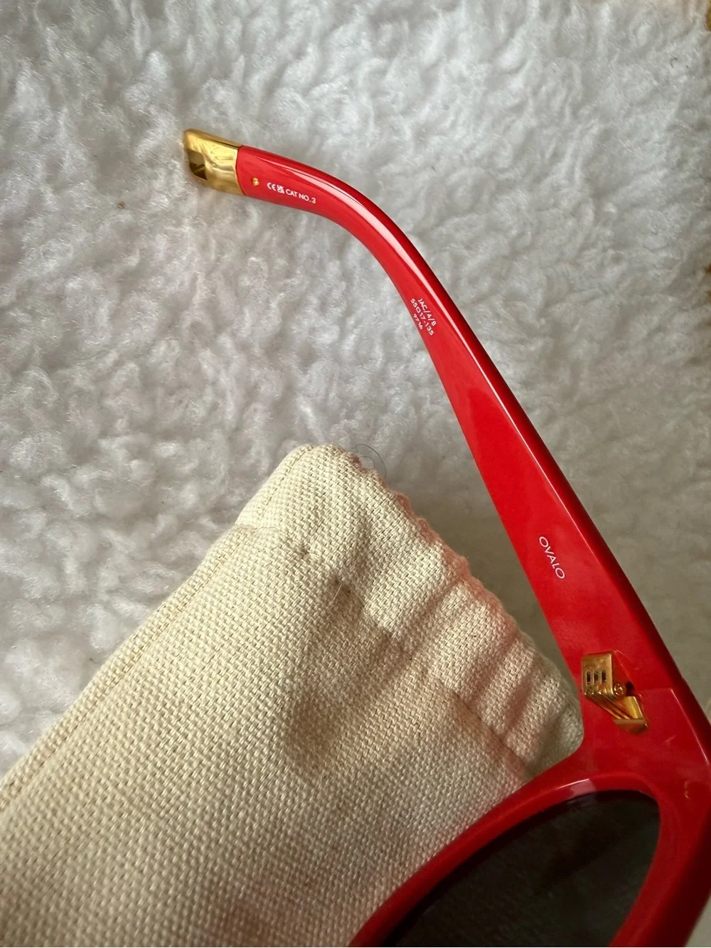 Jacquemus Bright Red Oval Sunglasses with Gold Accents